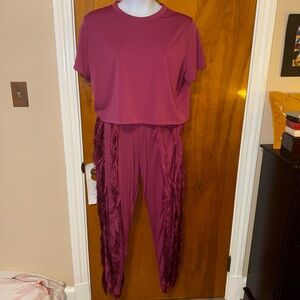 Women's Pink Pantsuit with Fringe Detail